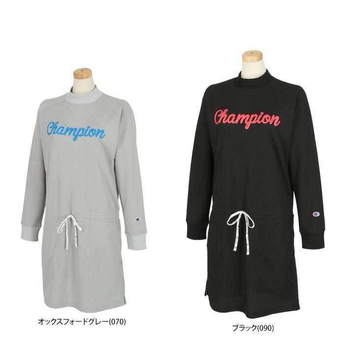 チャンピオンゴルフ ChampionGOLF　レディース ワッフル生地 ロゴ刺繍 ストレッチ 長袖 モックネック ワンピース CW-YG404　2023年モデル 詳細1
