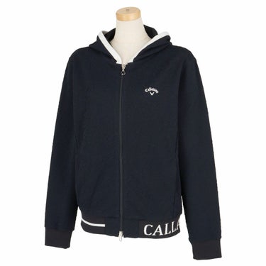 キャロウェイ Callaway　レディース ロゴ刺繍 フラワー柄 ジャカード ストレッチ 長袖 フルジップ フーディー C23217204　2023年モデル ネイビー（1120）