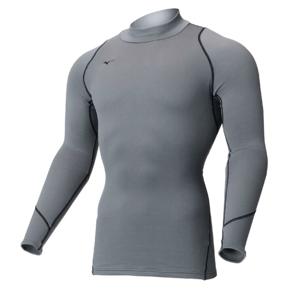 ミズノ MIZUNO　メンズ バイオギア ブレスサーモ 裏起毛 長袖 ハイネック インナーシャツ 52MJ0501 チャコールグレー（52MJ050107）