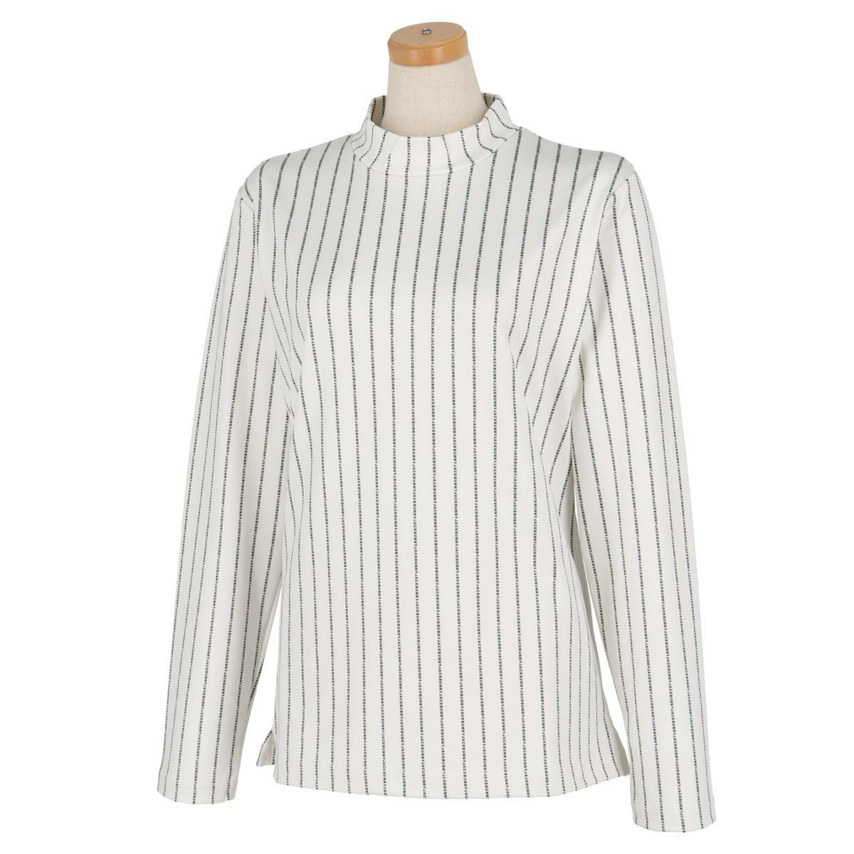 ジャックバニー Jack Bunny!!　レディース ロゴストライプ柄 裏微起毛 長袖 モックネックシャツ 263-4166124　2024年モデル ホワイト（030）