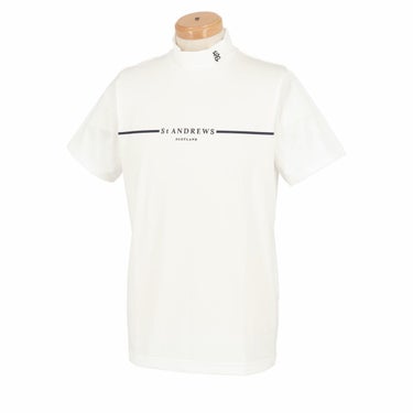 セントアンドリュース St ANDREWS　メンズ ロゴプリント ラインデザイン ストレッチ 半袖 ハイネックシャツ 042-4167351　2024年モデル ホワイト（030）