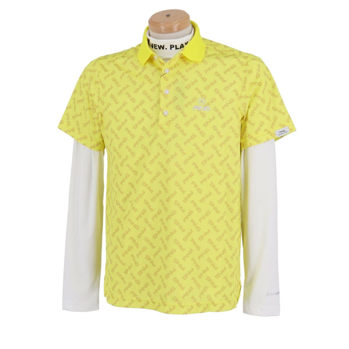 ピン PING　メンズ ロゴプリント 総柄 半袖 リブ衿 ポロシャツ ＆ 長袖 ハイネック インナーシャツ 621-4160209　2024年モデル イエロー（060）