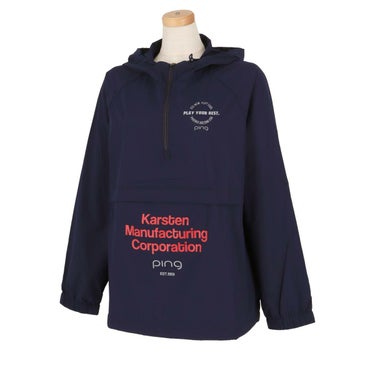 ピン PING　レディース 撥水 ストレッチ メッセージプリント ポケッタブル 長袖 ハーフジップ アノラック パーカー 622-4120202　2024年モデル ネイビー（120）