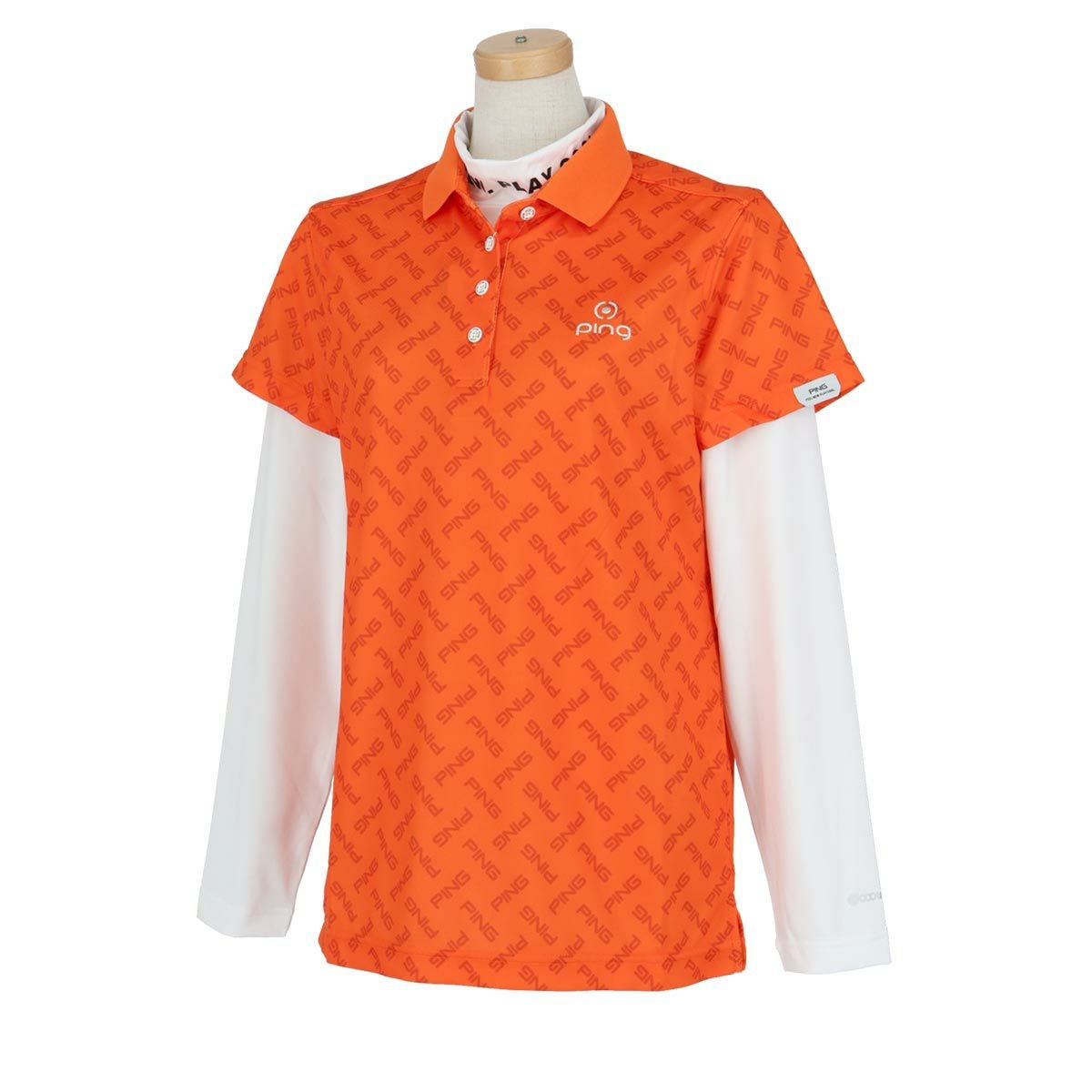 ピン PING　レディース ロゴプリント 総柄 UVカット 半袖 リブ衿 ポロシャツ ＆ 長袖 ハイネック インナーシャツ 622-4160214　2024年モデル オレンジ（150）