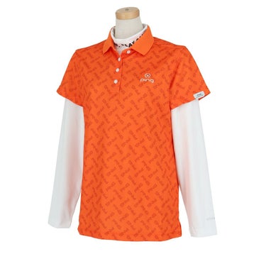 ピン PING　レディース ロゴプリント 総柄 UVカット 半袖 リブ衿 ポロシャツ ＆ 長袖 ハイネック インナーシャツ 622-4160214　2024年モデル オレンジ（150）