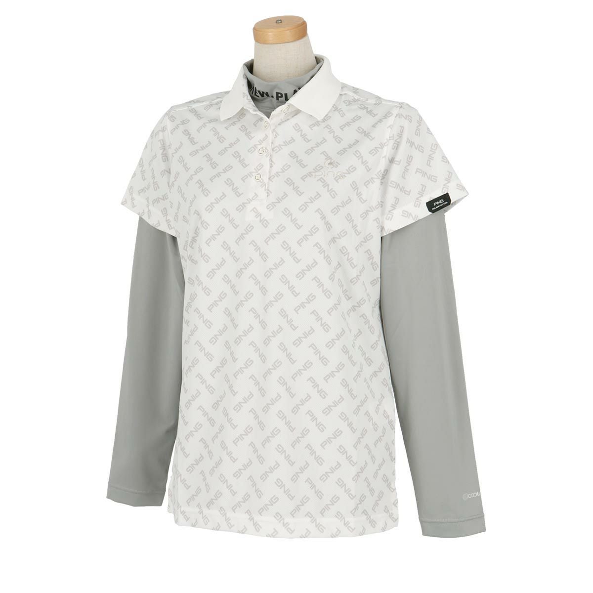 ピン PING　レディース ロゴプリント 総柄 UVカット 半袖 リブ衿 ポロシャツ ＆ 長袖 ハイネック インナーシャツ 622-4160214　2024年モデル ホワイト（030）