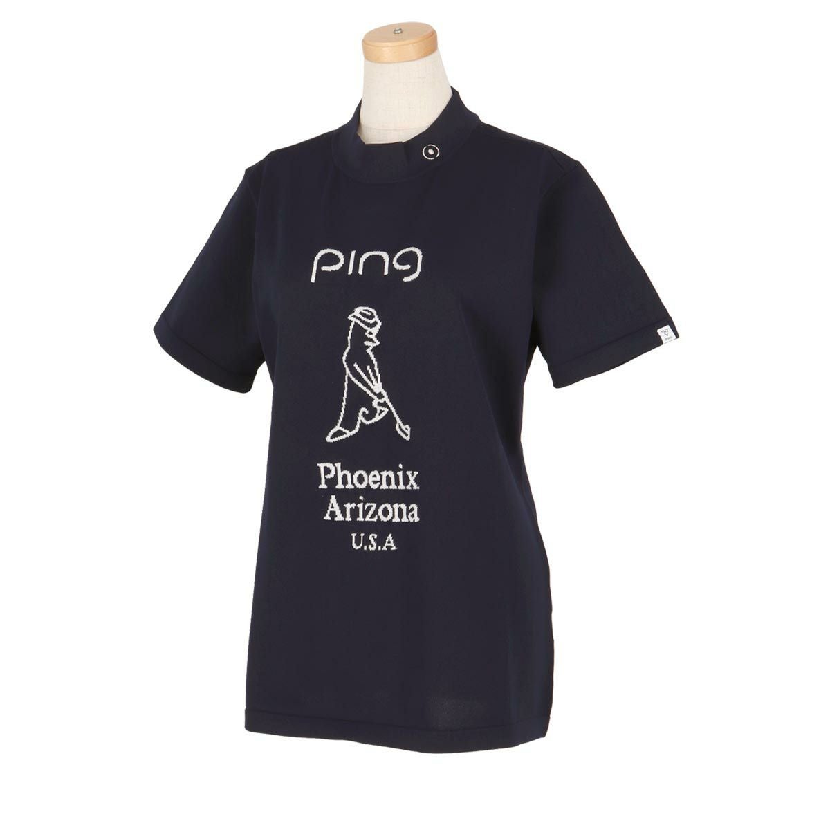 ピン PING　レディース Mr.PING ジャカード ラメ糸 半袖 ハイネックシャツ 622-4172204　2024年モデル ネイビー（120）
