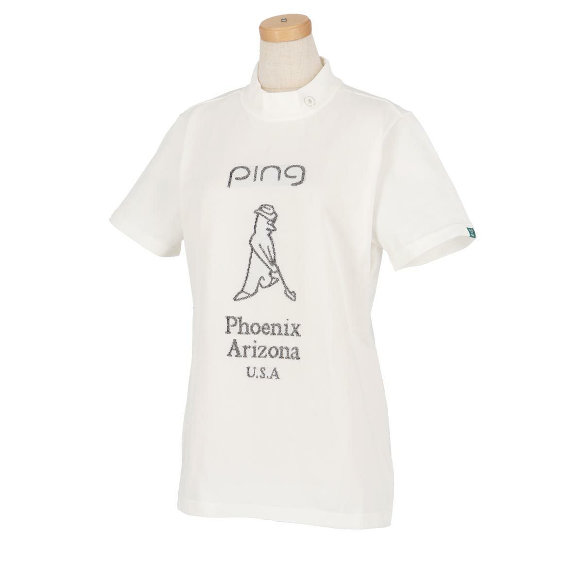 ピン PING　レディース Mr.PING ジャカード ラメ糸 半袖 ハイネックシャツ 622-4172204　2024年モデル ホワイト（030）