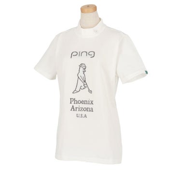 ピン PING　レディース Mr.PING ジャカード ラメ糸 半袖 ハイネックシャツ 622-4172204　2024年モデル ホワイト（030）