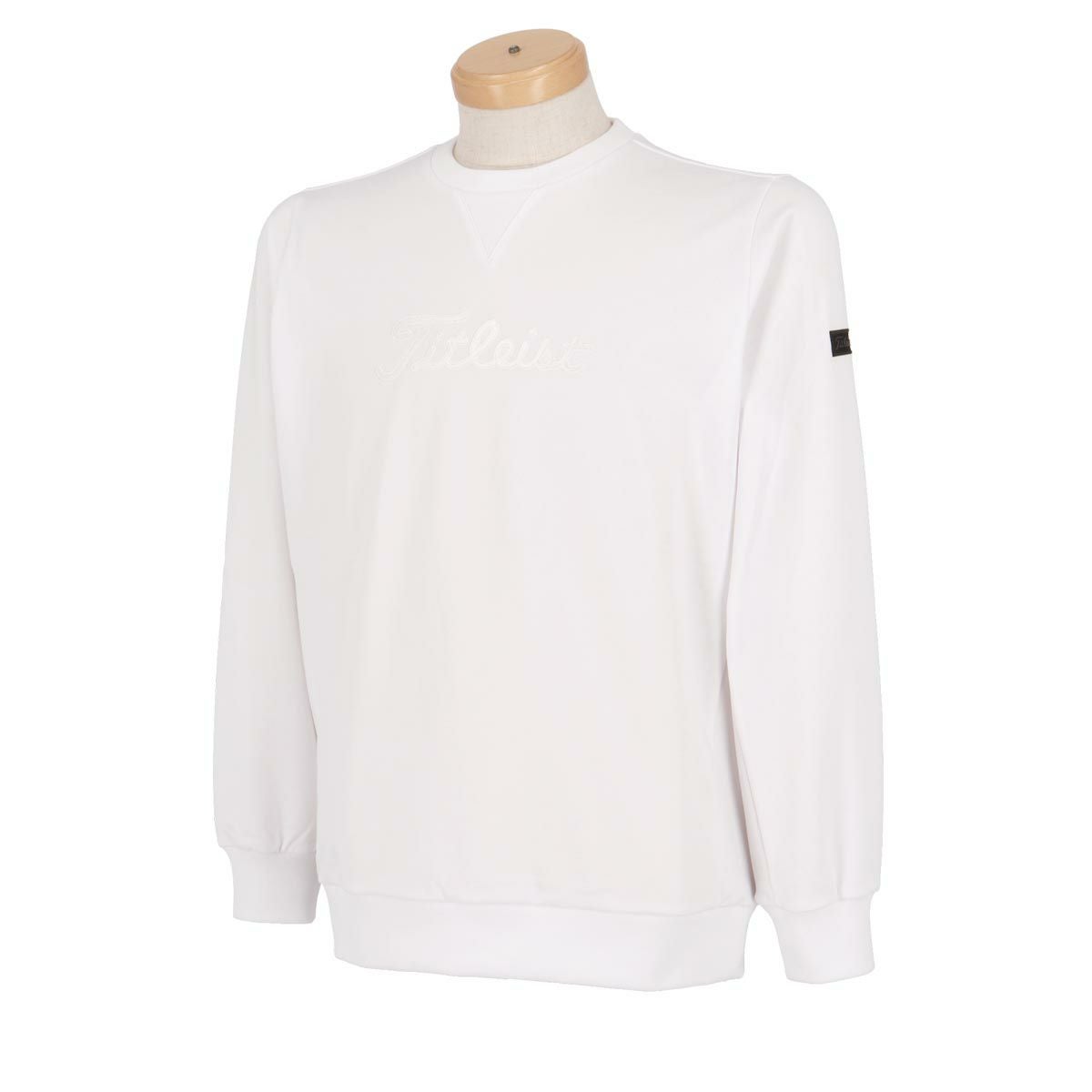 タイトリスト Titleist　メンズ ロゴ刺繍 ジャージ素材 長袖 Vガゼット クルーネック プルオーバー TLPMJ141J　2024年モデル ホワイト（01）