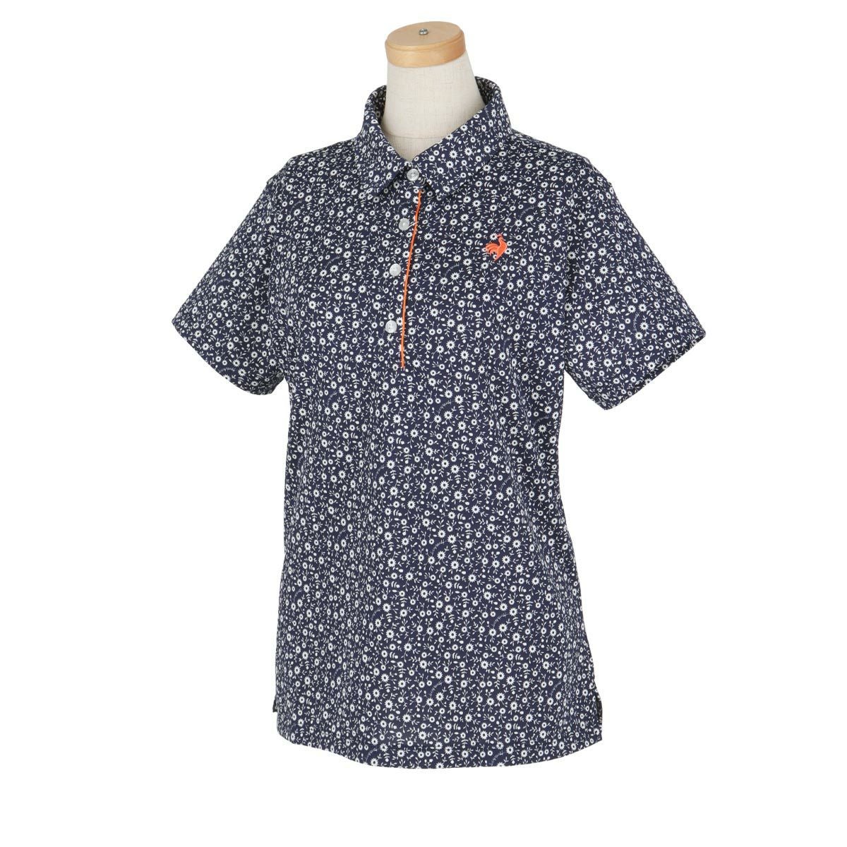 ルコック Le coq sportif　レディース マーガレット柄 ストレッチ 半袖 ポロシャツ QGWXJA12　2024年モデル ネイビー（NV00）