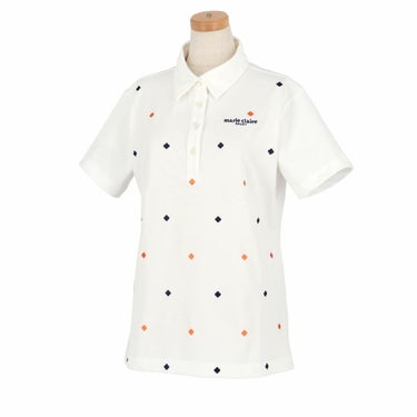 マリクレール marie claire　レディース ロゴモチーフ 飛び柄刺繍 半袖 ポロシャツ 714-634　2024年モデル ホワイト（WT）