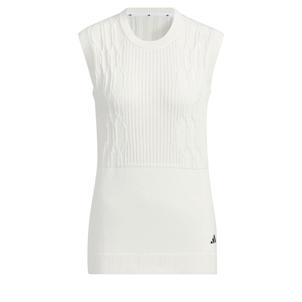 アディダス adidas　レディース ULTIMATE365 ケーブルニット 編地切替 クルーネック ベスト IKJ48　2024年モデル ホワイト（IN6613）