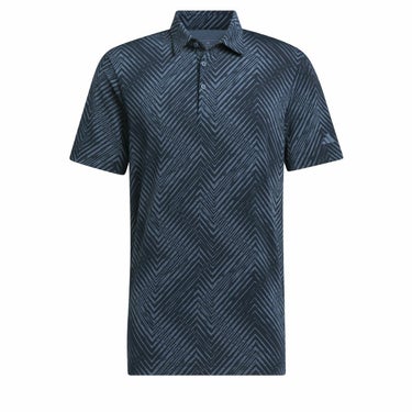 アディダス adidas　メンズ 総柄プリント ヘリンボーン 半袖 ポロシャツ KOW34　2024年モデル カレッジネイビー（IU4388）