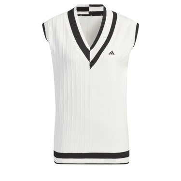 アディダス adidas　レディース マルチパターン 編地切替 Vネック ニット ベスト IKK53　2024年モデル ホワイト（IK9799）