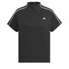 アディダス adidas　レディース 配色ライン 半袖 背面ファスナー モックネックシャツ IKK55　2024年モデル ブラック（IY5052）