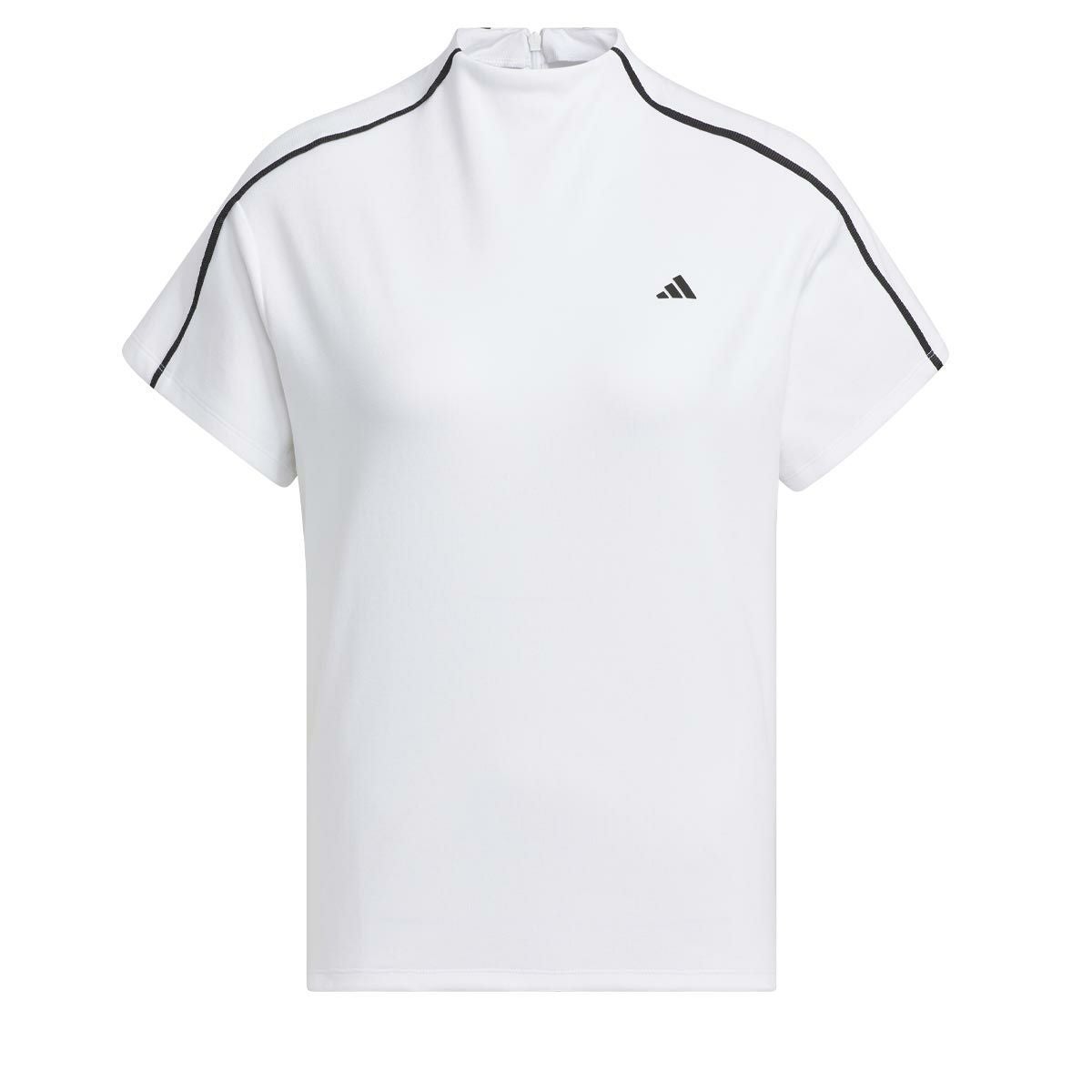 アディダス adidas　レディース 配色ライン 半袖 背面ファスナー モックネックシャツ IKK55　2024年モデル ホワイト（IK9804）