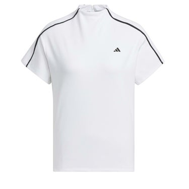 アディダス adidas　レディース 配色ライン 半袖 背面ファスナー モックネックシャツ IKK55　2024年モデル ホワイト（IK9804）