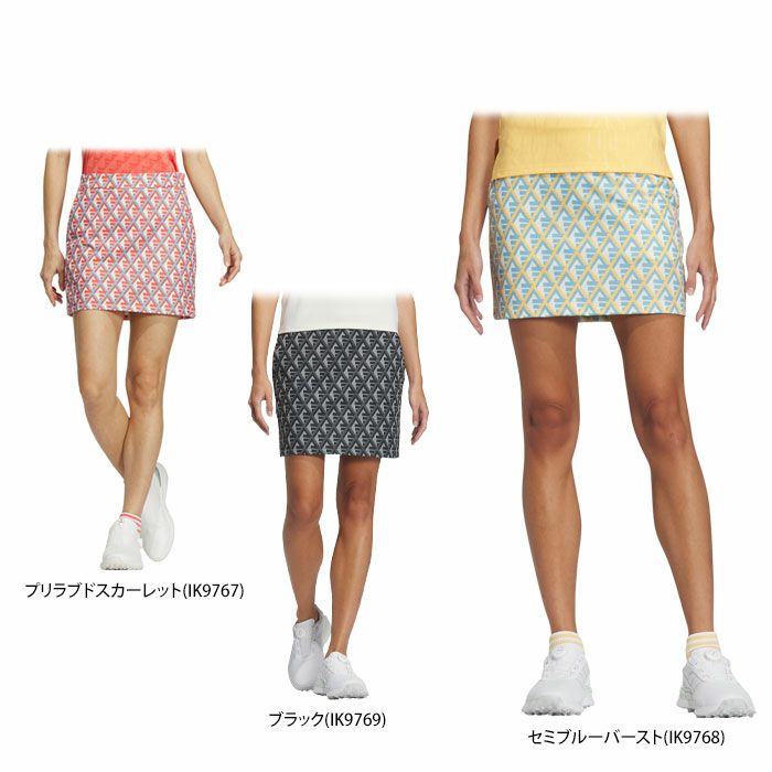 アディダス adidas　レディース 幾何学柄プリント 総柄 ストレッチ インナーパンツ一体型 スカート IKK43　2024年モデル 詳細1