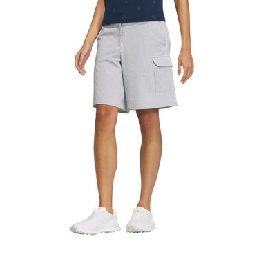 アディダス adidas　レディース サッカーストライプ柄 4WAYストレッチ カーゴポケット付き ショートパンツ JTS42　2024年モデル カレッジネイビー（IT1496）