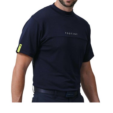 フットジョイ FootJoy　メンズ ロゴプリント エックスブロック 生地切替 ストレッチ 半袖 モックネックシャツ FJ-S24-S04　2024年モデル ネイビー（81798）