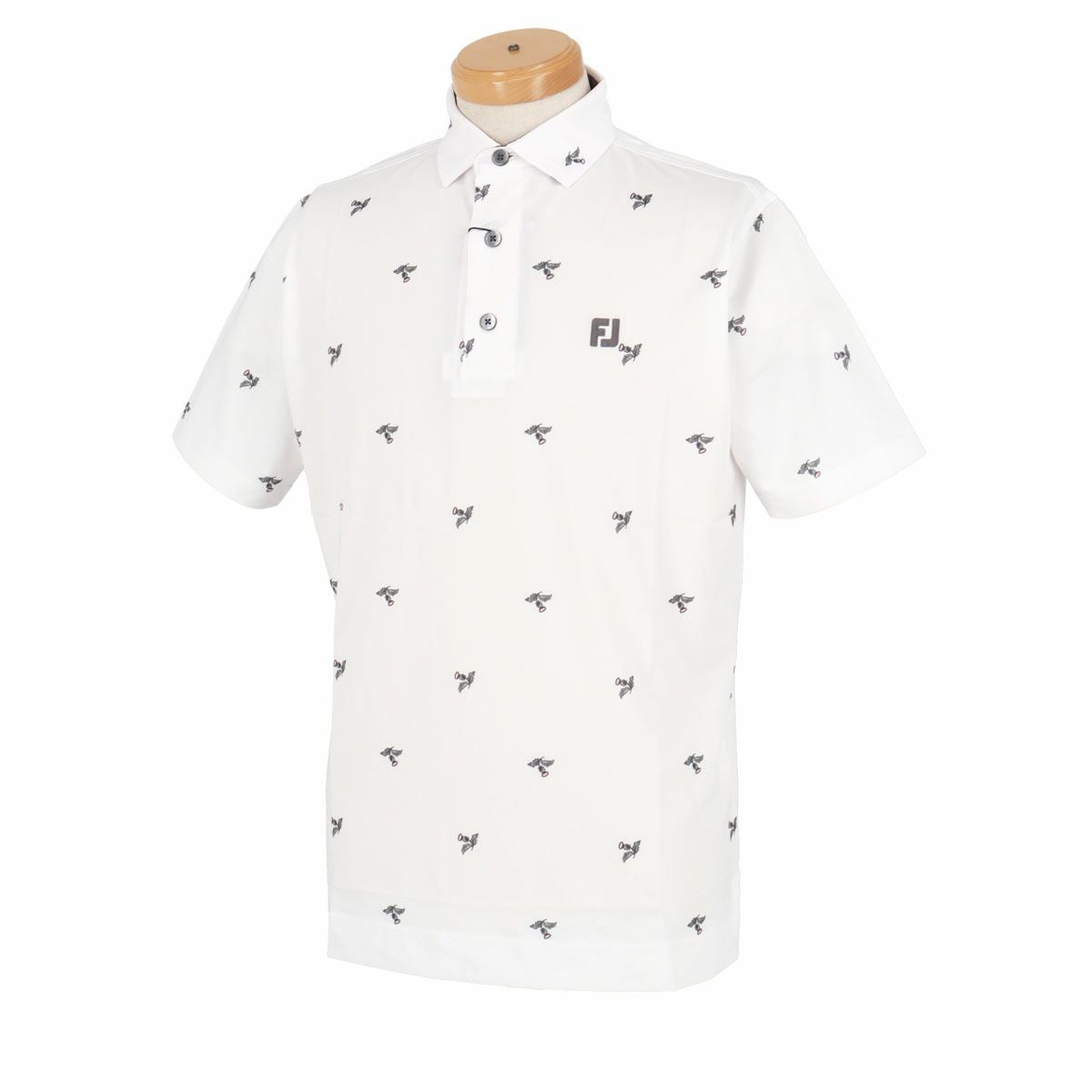 フットジョイ FootJoy　メンズ ロゴ刺繍 飛び柄 フラワープリント 4WAYストレッチ 半袖 ポロシャツ FJ-S24-S11　2024年モデル ホワイト（81739）