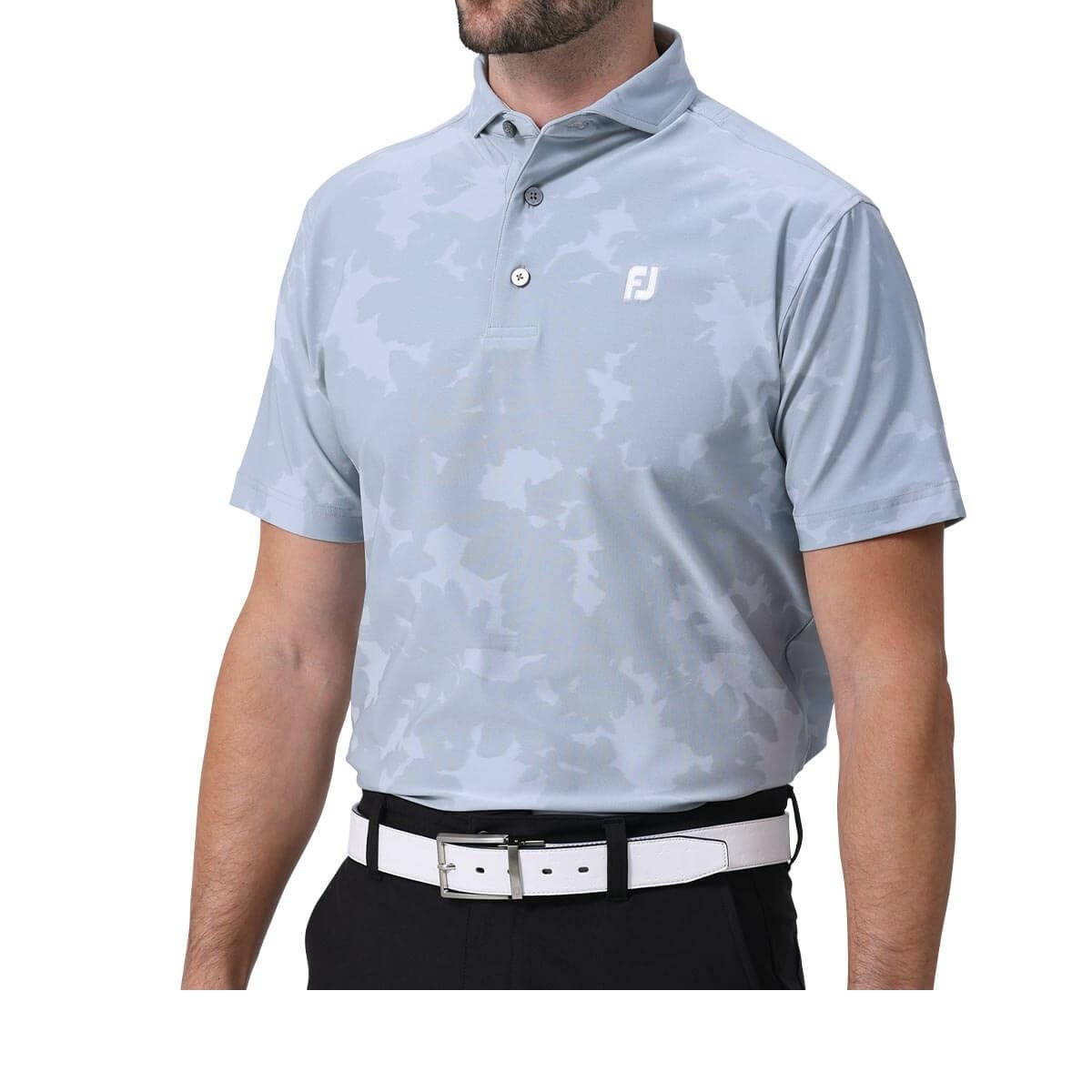 フットジョイ FootJoy　メンズ ロゴ刺繍 フローラルカモジャカード 4WAYストレッチ 半袖 ワイドカラー ポロシャツ FJ-S24-S22　2024年モデル ライトグレー（81783）