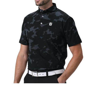 フットジョイ FootJoy　メンズ ロゴ刺繍 フローラルカモジャカード 4WAYストレッチ 半袖 ワイドカラー ポロシャツ FJ-S24-S22　2024年モデル ブラック（81784）