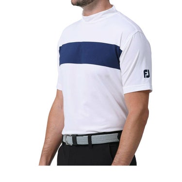 フットジョイ FootJoy　メンズ ロゴ刺繍 配色ライン 4WAYストレッチ 半袖 モックネックシャツ FJ-S24-S23　2024年モデル ホワイト（81776）