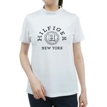 トミー ヒルフィガー ゴルフ　レディース ロゴプリント ボーダー ジャガード ストレッチ 半袖 モックネックシャツ THLA431　2024年モデル
