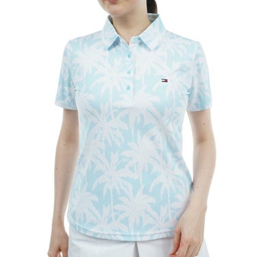 トミー ヒルフィガー ゴルフ　レディース 総柄プリント パームツリー 半袖 ポロシャツ THLA432　2024年モデル サックス（39）
