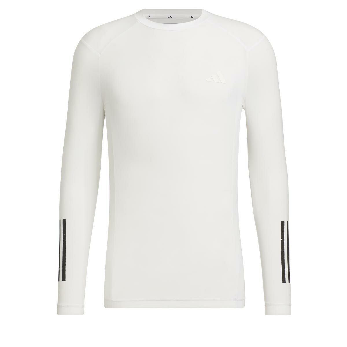 アディダス adidas　メンズ スリーストライプス ストレッチ UVケア 長袖 クルーネック インナーシャツ IKJ52　2024年モデル ホワイト（IN2797）