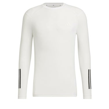 アディダス adidas　メンズ スリーストライプス ストレッチ UVケア 長袖 クルーネック インナーシャツ IKJ52　2024年モデル ホワイト（IN2797）