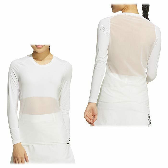 アディダス adidas　レディース ロゴプリント メッシュ切替 UVケア 長袖 クルーネック インナーシャツ IKJ70　2024年モデル 詳細2