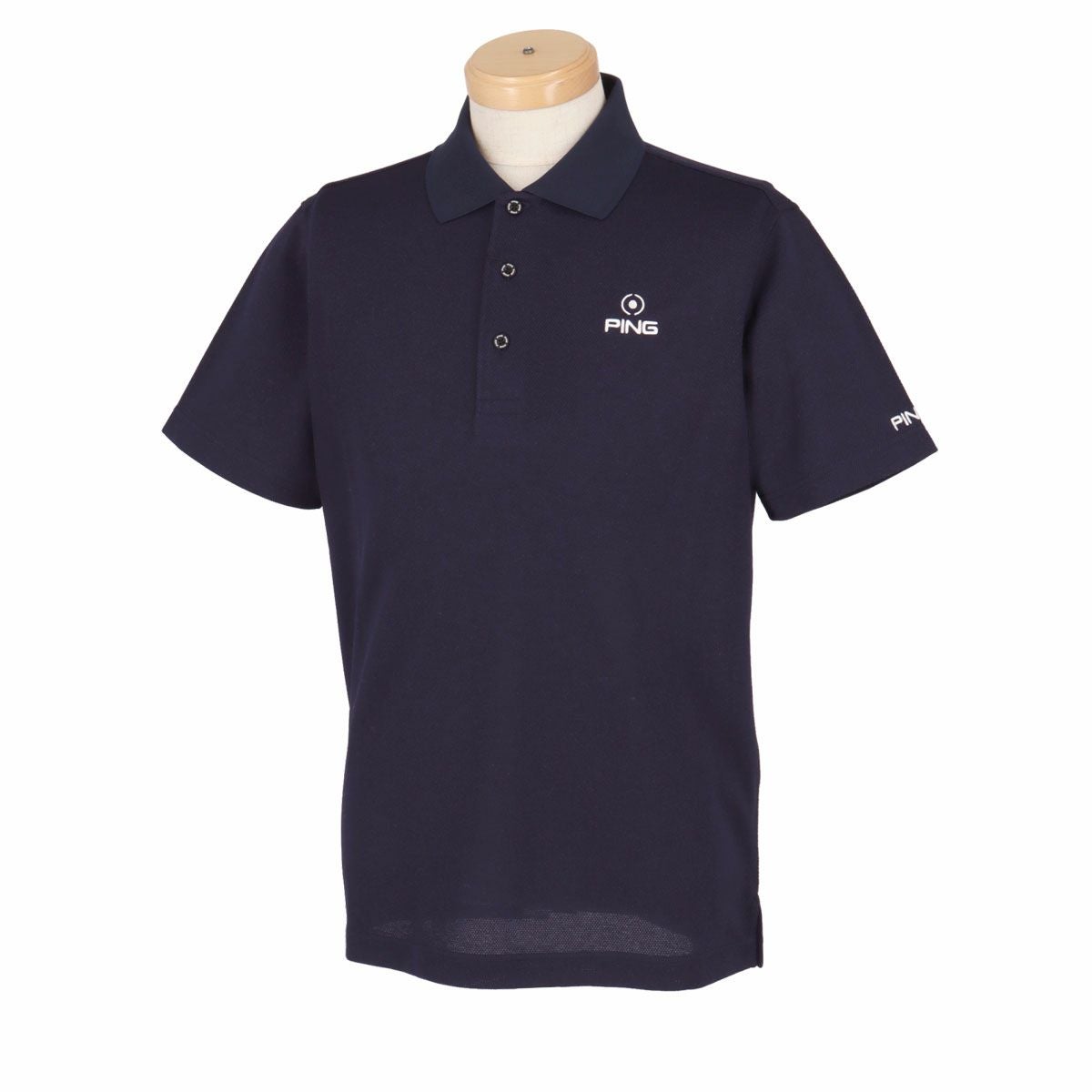 ピン PING　メンズ ロゴ刺繍 リブ衿 半袖 ポロシャツ 621-4160103　2024年モデル ネイビー（120）