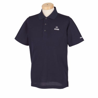 ピン PING　メンズ ロゴ刺繍 リブ衿 半袖 ポロシャツ 621-4160103　2024年モデル ネイビー（120）