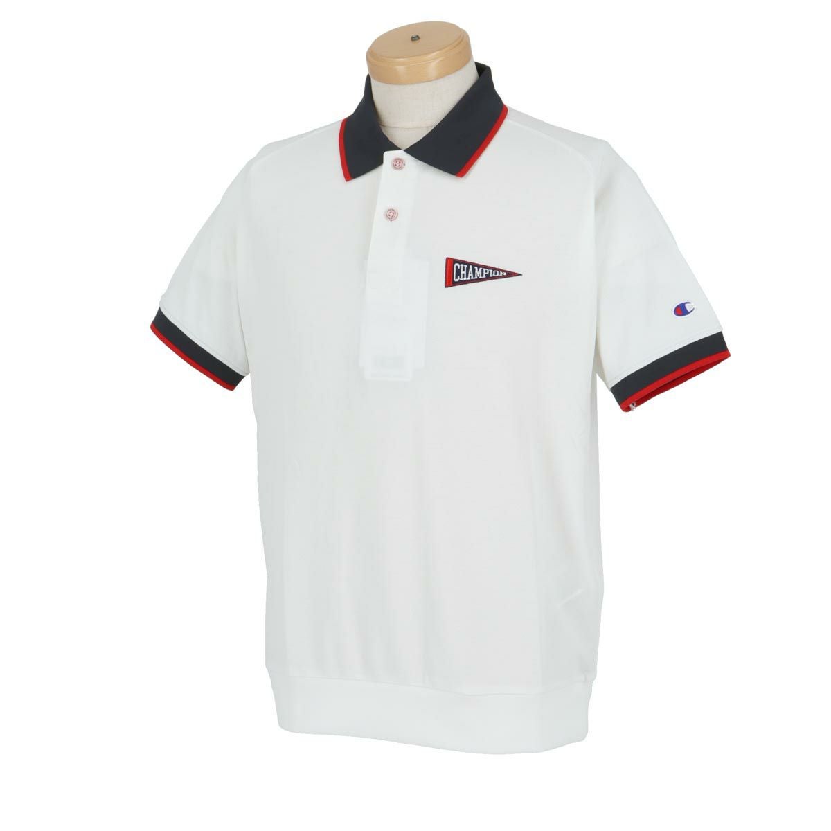 チャンピオンゴルフ ChampionGOLF　メンズ ペナントロゴ刺繍 トリコカラー UVカット 半袖 ポロシャツ C3-ZG303　2024年モデル オフホワイト（020）