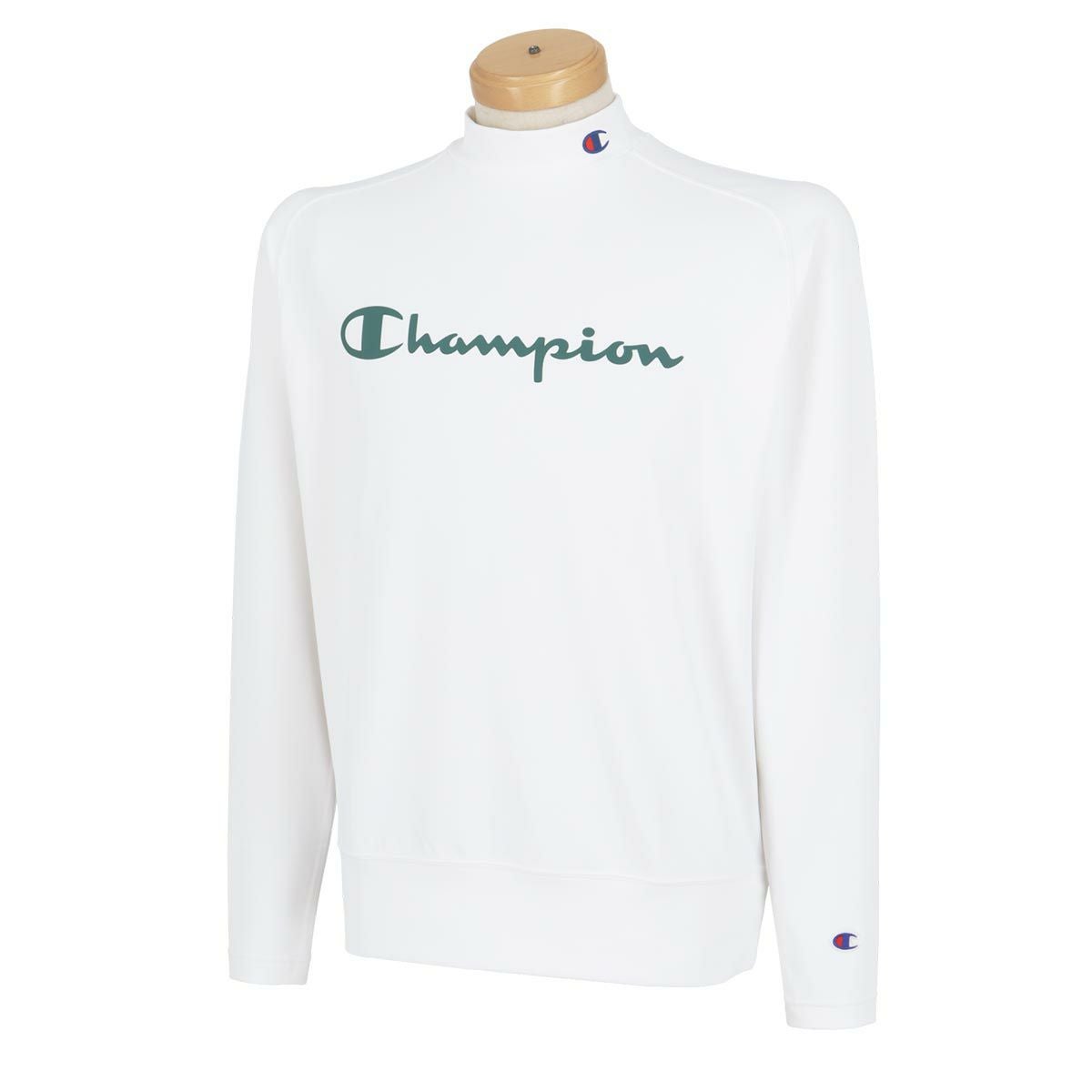 チャンピオンゴルフ ChampionGOLF　メンズ ロゴプリント UVカット ジャージー素材 長袖 モックネックシャツ C3-ZG402　2024年モデル ホワイト（010）