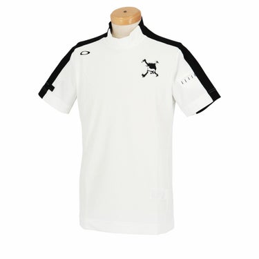 オークリー OAKLEY　メンズ SKULL 接触冷感 メッシュ 生地切替 カラーブロック ストレッチ 半袖 モックネックシャツ FOA406432　2024年モデル ホワイト（100）