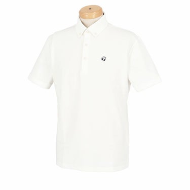 テーラーメイド TaylorMade　メンズ ロゴプリント シアサッカー 半袖 ボタンダウン ポロシャツ TL427　2024年モデル ホワイト（M19630）