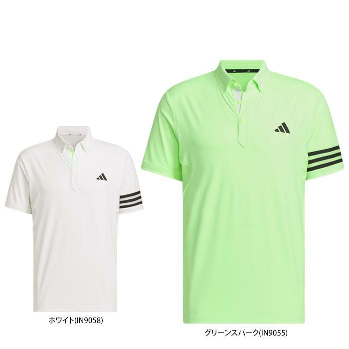 アディダス adidas　メンズ スリーストライプス メッシュ切替 ストレッチ 半袖 ボタンダウン ポロシャツ IKK68　2024年モデル 詳細1