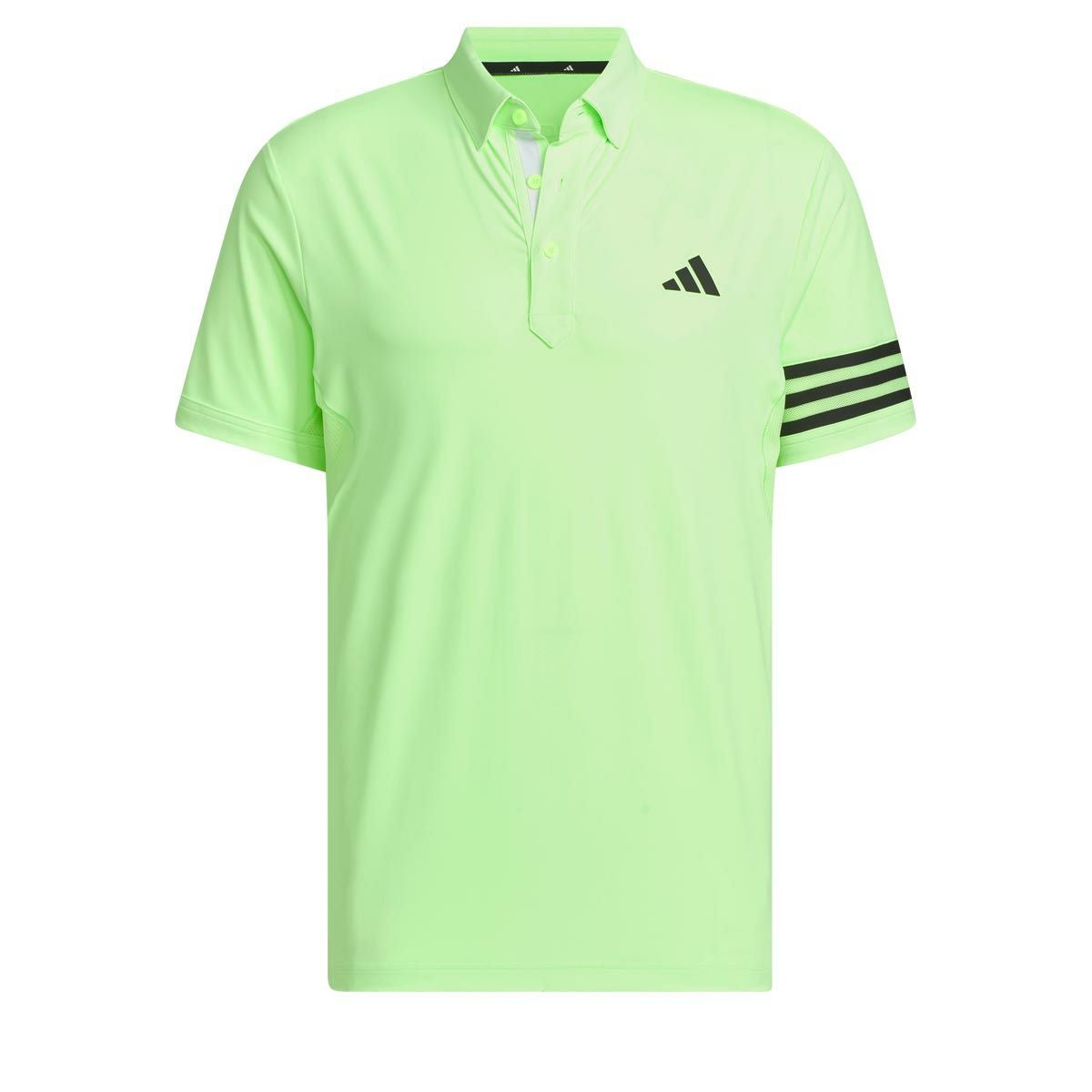 アディダス adidas　メンズ スリーストライプス メッシュ切替 ストレッチ 半袖 ボタンダウン ポロシャツ IKK68　2024年モデル グリーンスパーク（IN9055）