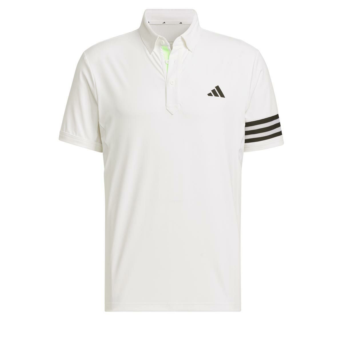 アディダス adidas　メンズ スリーストライプス メッシュ切替 ストレッチ 半袖 ボタンダウン ポロシャツ IKK68　2024年モデル ホワイト（IN9058）