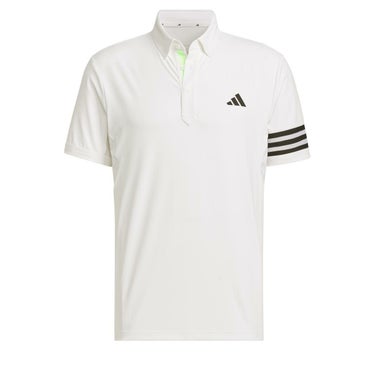 アディダス adidas　メンズ スリーストライプス メッシュ切替 ストレッチ 半袖 ボタンダウン ポロシャツ IKK68　2024年モデル ホワイト（IN9058）