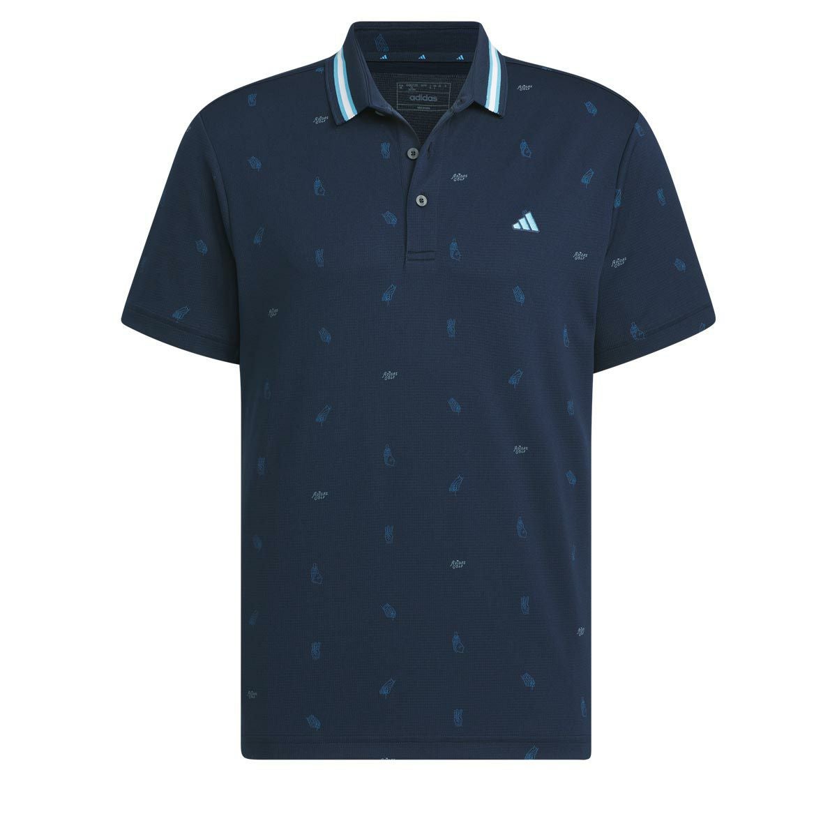 アディダス adidas　メンズ モノグラム柄 メッシュ生地 ストレッチ 半袖 リブ衿 ポロシャツ IKK80　2024年モデル カレッジネイビー（IN9048）