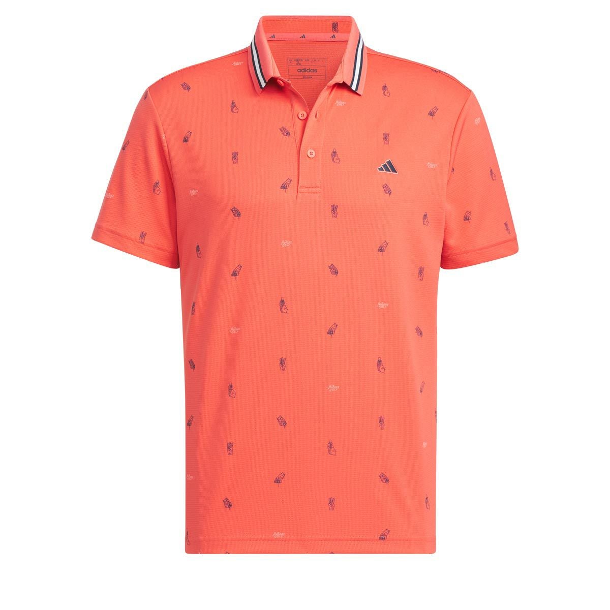 アディダス adidas　メンズ モノグラム柄 メッシュ生地 ストレッチ 半袖 リブ衿 ポロシャツ IKK80　2024年モデル スカーレット（IN9313）