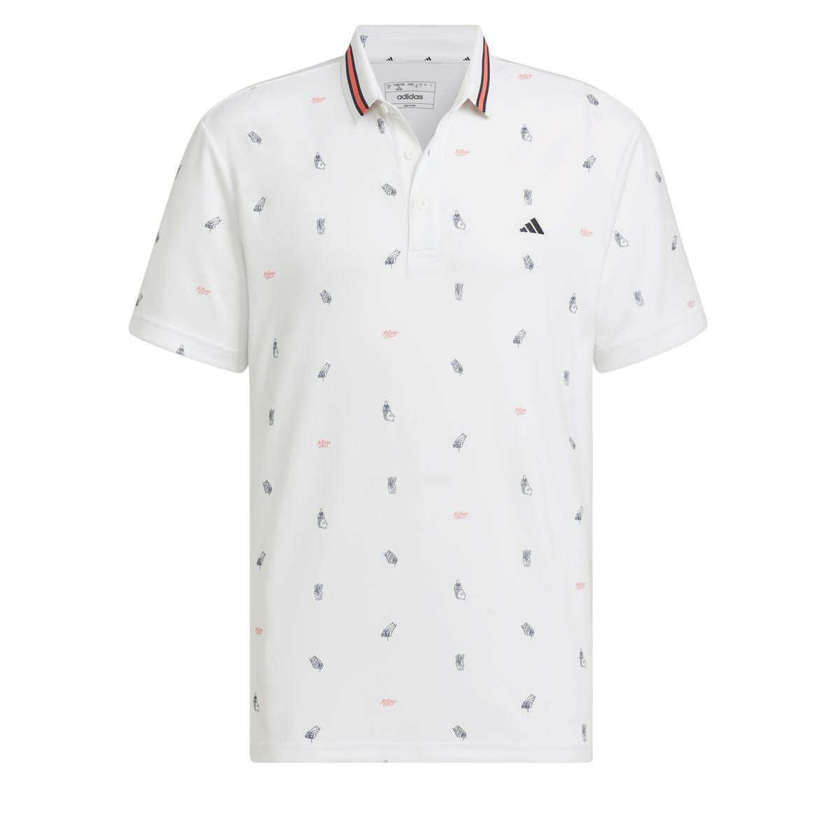 アディダス adidas　メンズ モノグラム柄 メッシュ生地 ストレッチ 半袖 リブ衿 ポロシャツ IKK80　2024年モデル ホワイト（IN9047）