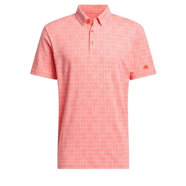 アディダス adidas　メンズ GO-TO 杢調 ストレッチ 総柄 半袖 ボタンダウン ポロシャツ KOW10　2024年モデル スカーレット（IQ2923）
