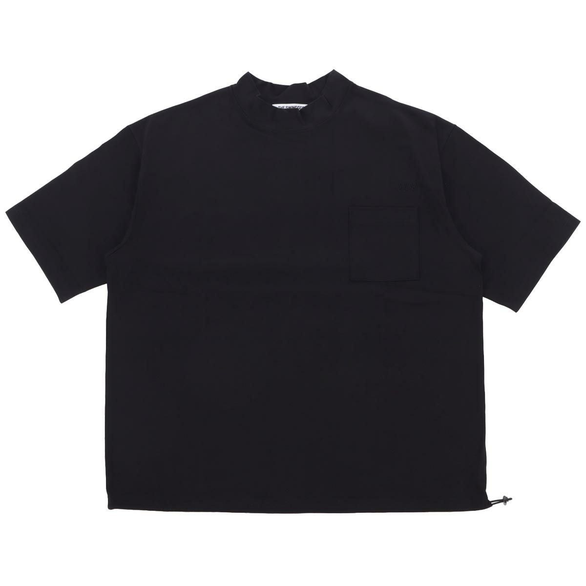 ザ スウィンガー THE SWINGGGR　メンズ バックロゴプリント 胸ポケット ストレッチ 半袖 モックネックシャツ 0124-SWG-CT002　2024年モデル ブラック（BLK）