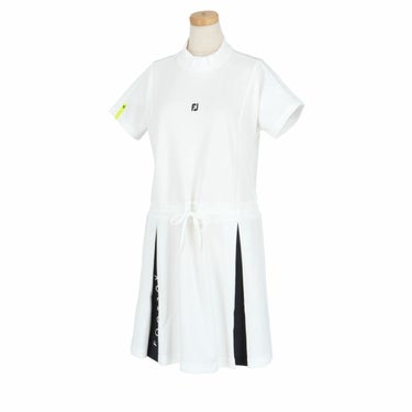 フットジョイ FootJoy　レディース 鹿の子 ロゴデザイン ストレッチ 半袖 モックネック ワンピース FJW-S24-S05　2024年モデル ホワイト（81932）